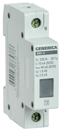 Ограничитель перенапряжения однополюсный ОПС1-C 1Р 10/40кА 230В GENERICA — фото, цена  ₽