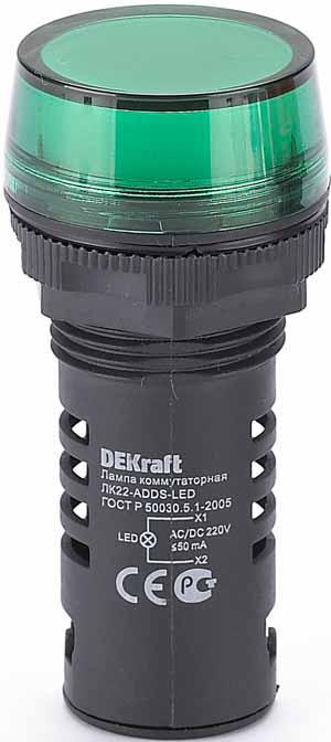 Лампа коммутационная ЛК-22 ADDS диам. 22мм LED зеленая 220В AC/DC (25118DEK) — фото, цена 218.40 руб. ₽