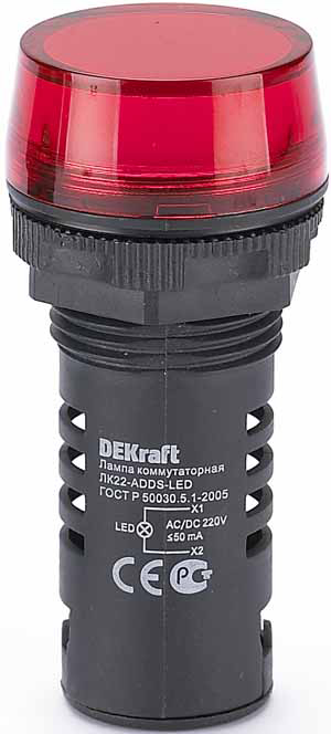 Лампа коммутационная ЛК-22 ADDS диам. 22мм LED красная 220В AC/DC (25119DEK) — фото, цена 218.40 руб. ₽